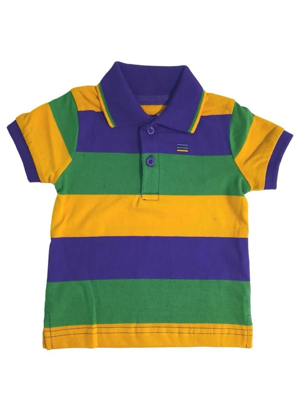 Kids Short-Sleeve Mardi Gras Rugby Polo Shirt in Purple, Green & Yellow